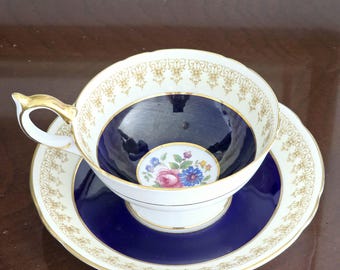 Aynsley China Cup and Saucer Hatfield Cobalt Blue Porcelain
