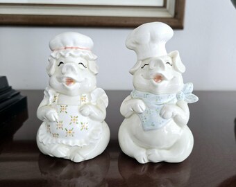 Vintage Fitz Floyd Laughing Pig Chef Salt & Pepper Shakers - Made in Japan