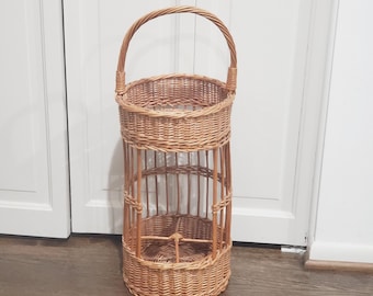 Vintage Italian Rattan Bar Basket, Bottle & Plate Storage