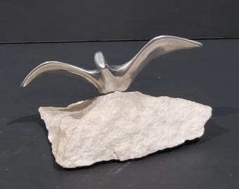 Hoselton Metal Bird Figurine on a Rock MCM 5