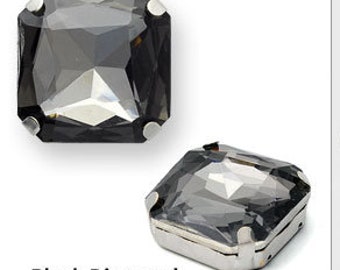 4 PCS Square Glass faceted Rhinestone with sew-on metal cup, 8mm, 10mm. 12mm, 14mm, 16mm, 18mm, 23mm, 3 Colors, TR-10347