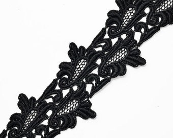 Black Venise Lace Ribbon Trim for bridal, apparel, home décor, 2-1/8 Inch by 1 Yard, ROI-98024