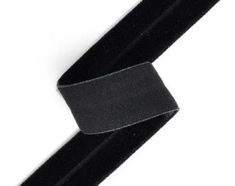 4-yards 5/8'' (15mm) BLACK Fold over velvet elastic stretch ribbon trim, Stretch elastic band, SP-2287