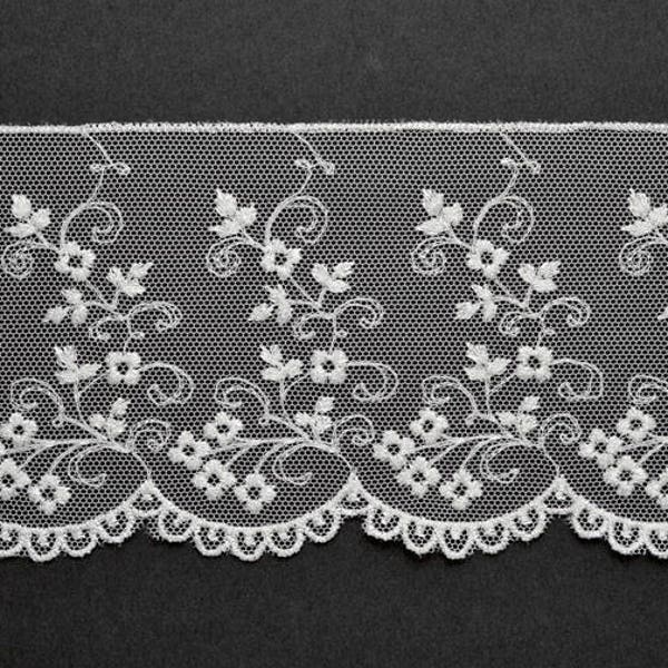 3-1/4" Flower Embroidered tulle lace Trim by 1 Yard, Black, Dark Gray, Green, White, STEP-3801