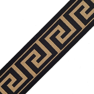 1-9/16 Greek Key Elastic Stretch Band Ribbon Trim for making headband, hand band and waist belt, 1 yard, TR-11375 Gold/Black