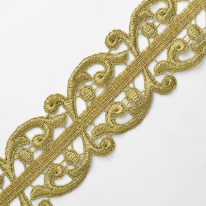 2-1/4 Inch Metallic Gold Lace Trim for Bridal, Costume or Jewelry, Crafts and Sewing by 1 Yard, TR-11130
