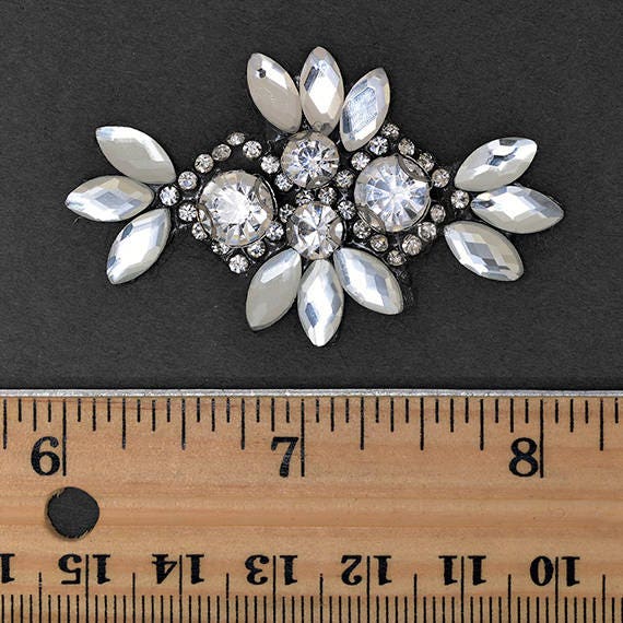 2 x 1-14 Rhinestone Beaded iron-on Applique Bridal Applique Patch by 1 pc TR-10947