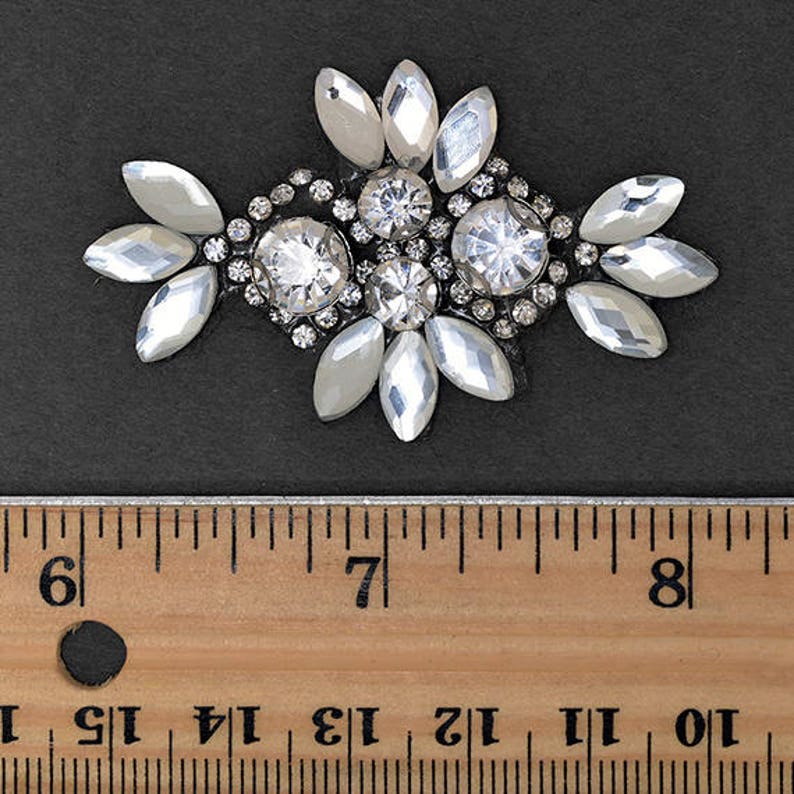 2 x 1-14 Rhinestone Beaded iron-on Applique Bridal Applique Patch by 1 pc TR-10947