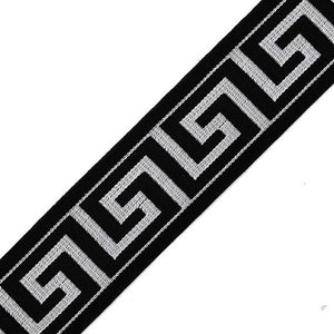 1-9/16 Greek Key Elastic Stretch Band Ribbon Trim for making headband, hand band and waist belt, 1 yard, TR-11375 Silver/Black