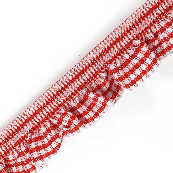 3/4" (20mm) Ruffled Gingham Elastic Frill Lace Trim 2-yards, 7 colors, YD-617