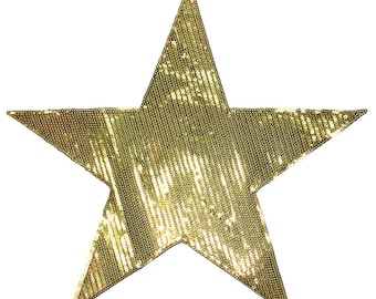 11-1/4" Star Shape Sequin Iron-on Patch Applique by 1 pc, Gold, Leopard, Silver, Blue, TR-10890-LG