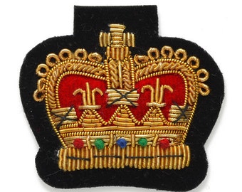 Crown Bullion Wire Embroidered Badges, Sew-on Applique Patch by 1 pc, 1-5/8"x1-7/8", OSB-25240