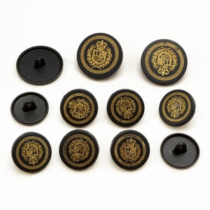 Sew On Metal Buttons for Suit Jackets, Blazer, or sport coat. 11 pcs per set, Black/Gold, TR-11910 image 4