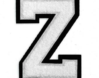 Letter S - Chenille Stitch Varsity Iron-On Patch by pc, 4-1/2,  White/Black, TR-11648