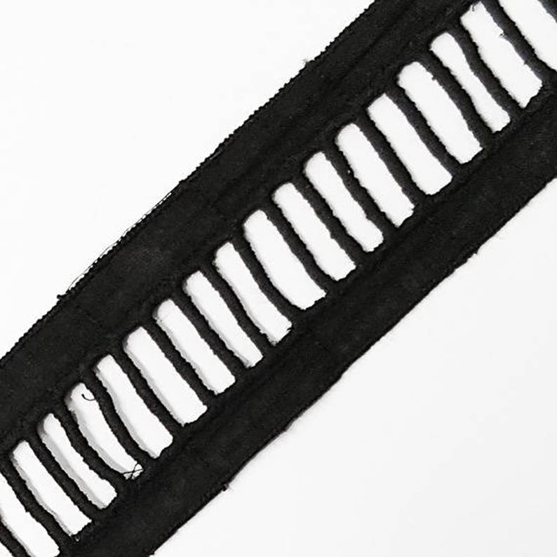 1-5/8 Faggoting Cotton ladder Lace Trim by 2-Yards, Off White, Black, TR-11093A Black