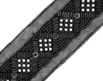 Rhinestone Beaded Trim by 1 yard, TR-10231