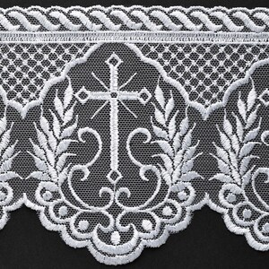 Embroidered tulle Cross Church lace trim, 4-3/4 Inch by 1-Yard, White, TR-12224 image 2
