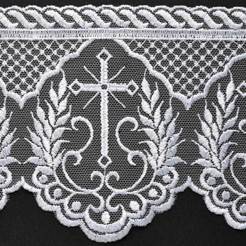 Embroidered tulle Cross Church lace trim 43/4 Inch by Etsy