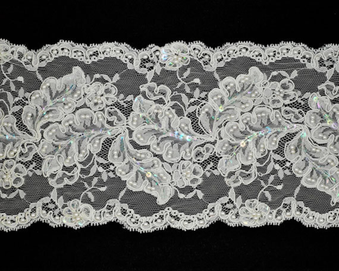 Beaded Sequin Embroidery Ribbon Lace Trim Bridal Lace 51/2 Etsy