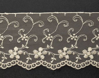 2-3/4" Flower Embroidered tulle lace Trim by 1 Yard, STEP-3534