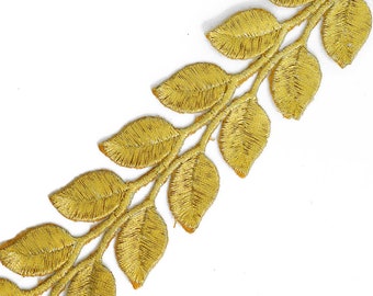 Iron on Metallic Leaves Trim for Bridal, Costume or Jewelry, Crafts and Sewing, 1-3/8 Inch by 1 Yard, SMB-3004