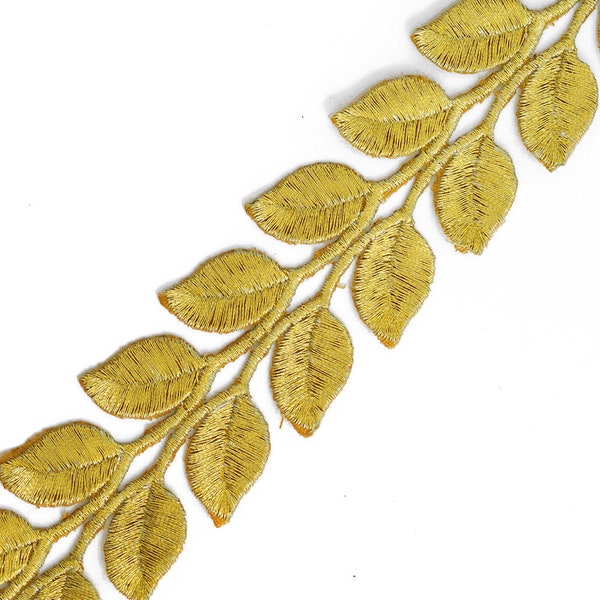 Iron on Metallic Leaves Trim for Bridal, Costume or Jewelry, Crafts and Sewing, 1-3/8 Inch by 1 Yard, SMB-3004