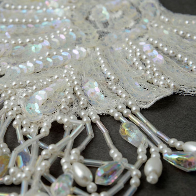6-34''W x 10''H Beaded Sequin Lace Applique Bridal Applique Patch ROI-75414 Jewelry & Beauty