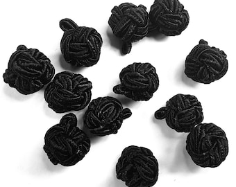 12 pcs Chinese Black Knots, Vintage Fabric Ball Buttons, Approx. 1/2", SP-2838