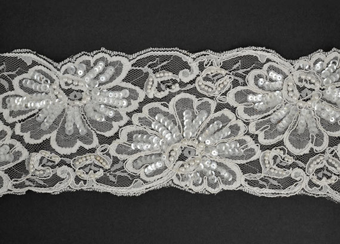 Beaded Sequin Embroidery Ribbon Lace Trim for bridal apparel Etsy