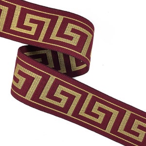 1-9/16 Greek Key Elastic Stretch Band Ribbon Trim for making headband, hand band and waist belt, 1 yard, TR-11375 Burgundy/Gold