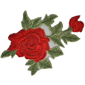 Embroidered Red Floral Iron-On Applique Patch, Embroidery Patch by 1 pc,9-3/4" wide, TR-11357