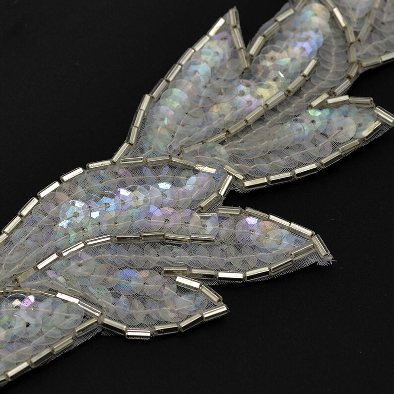 FF-FF511 2-pcs 8-12 Sequin /& Beaded Leaf Patch Applique Patch