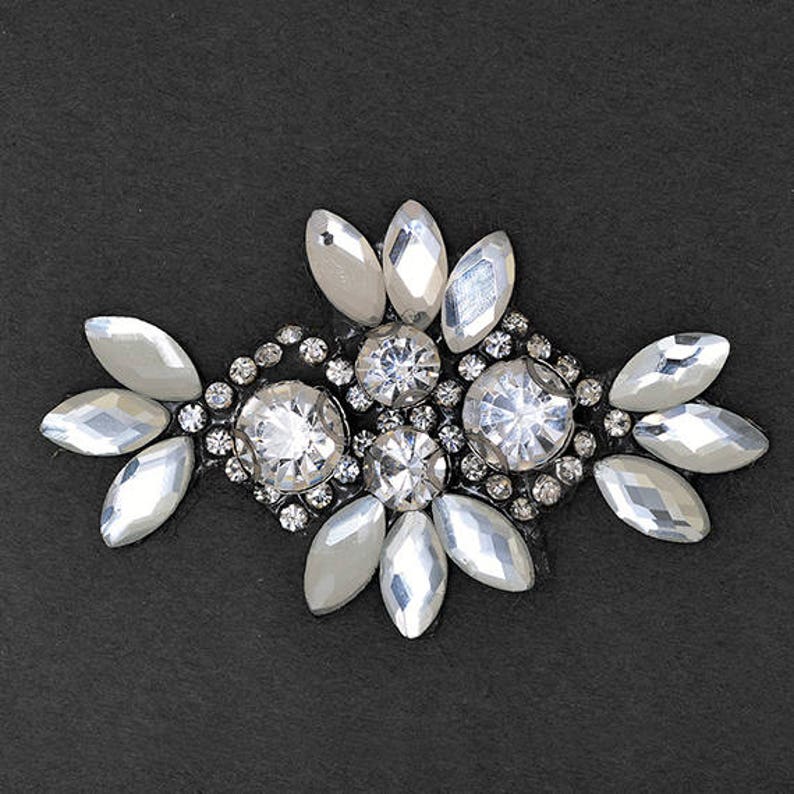 2 x 1-14 Rhinestone Beaded iron-on Applique Bridal Applique Patch by 1 pc TR-10947