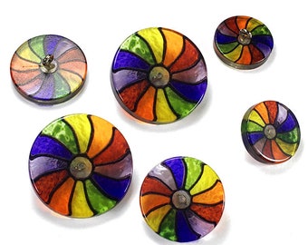 Rainbow strain glass design polyester button by 2-pcs, 3 sizes, SAN-1237Y