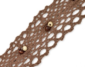 Vintage Beaded Cluny Lace Trim, 1-1/4 Inch by 1 Yard, Brown, SP-2021