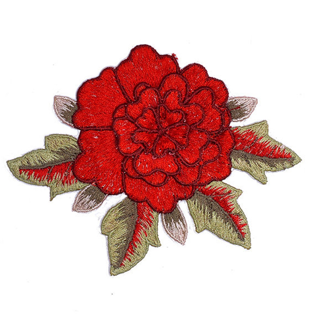 Embroidered Red Floral Ironon Applique Patch, Embroidery Patch by 1 Pc