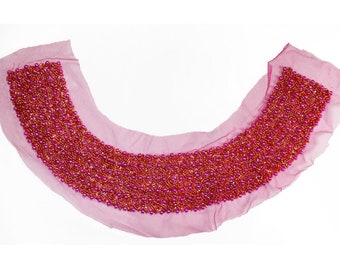 Beaded Neckline Applique Patch by pc, 14 x 6 inch, Fuchsia, Gunmetal, SP-3577