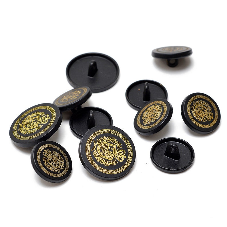 Sew On Metal Buttons for Suit Jackets, Blazer, or sport coat. 11 pcs per set, Black/Gold, TR-11910 image 3