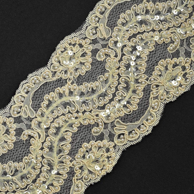 Beaded Sequin Embroidery Ribbon Lace Trim Bridal Lace 4 Inch Etsy