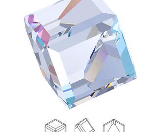 6mm, 10mm Swarovski Crystal 4841 Cube( No Hole) Fancy Stones by 4-pcs, Crystal, Crystal AB