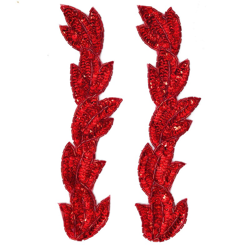 FF-FF511 2-pcs 8-12 Sequin /& Beaded Leaf Patch Applique Patch