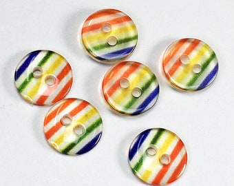 Rainbow polyester 2-hole button by 6-pcs, SAN-2305A