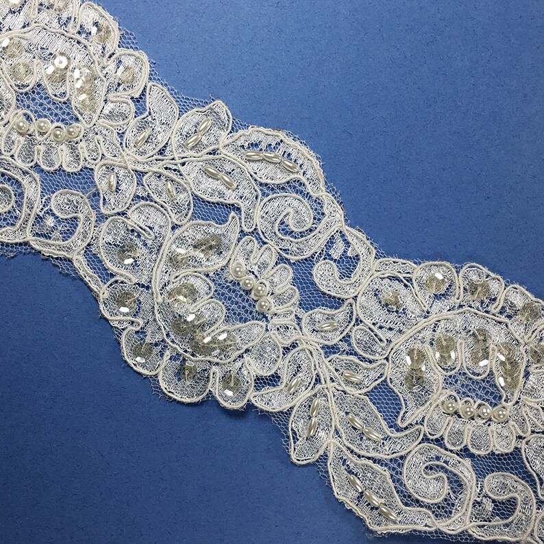 Beaded Sequin Embroidery Ribbon Lace Trim Bridal Lace 33/4 Etsy