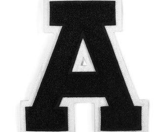 4-1/2" Chenille Stitch Varsity Letters, Iron-On Patch by pc, Black/White, TR-11648