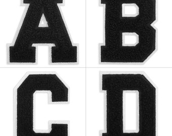 2-1/2" Chenille Stitch Varsity Letters, Iron-On Patch by pc, Black/White, TR-12154