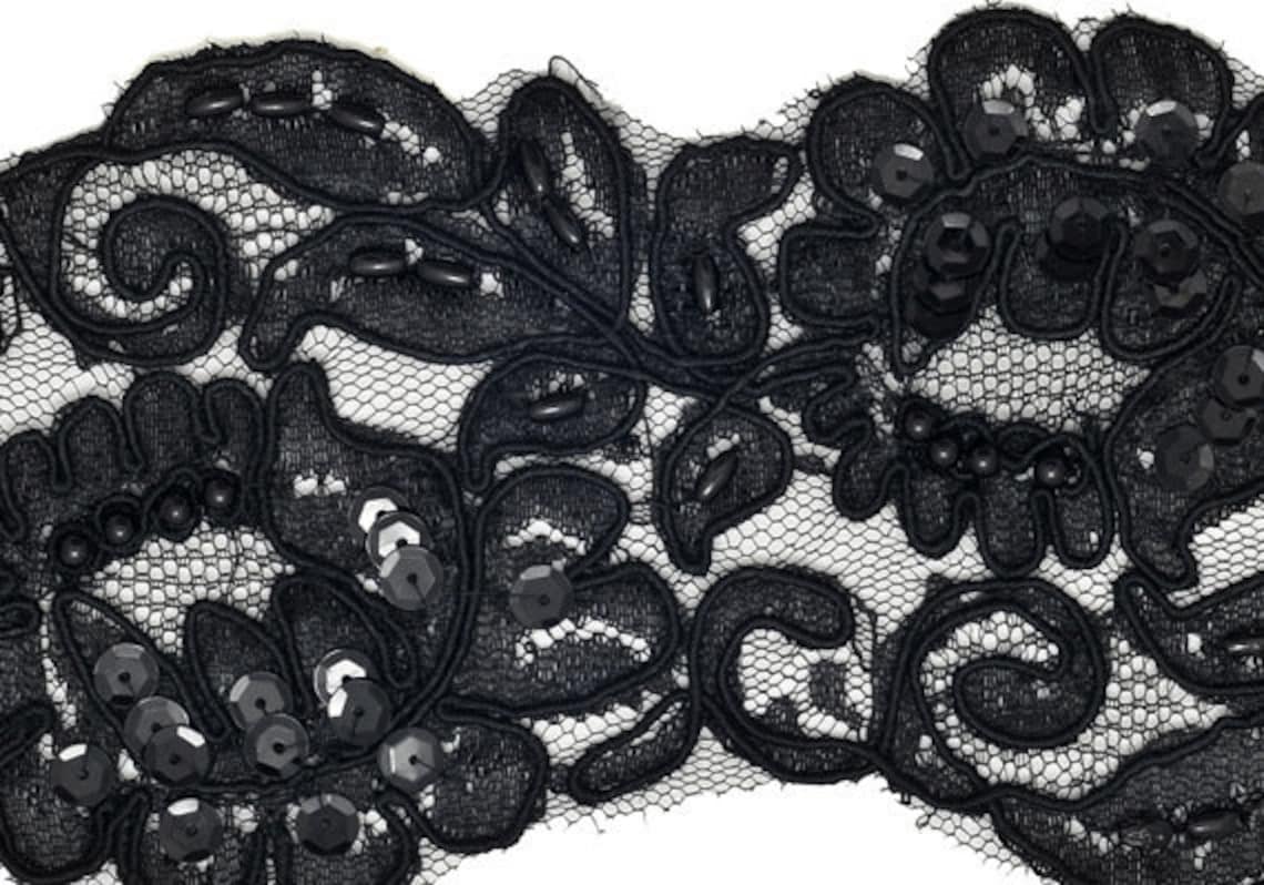 Black Sequin Embroidery Lace Eb3029 main image 1