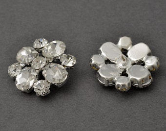 28mm Rhinestone Button with Shank Back, Crystal/Silver by each, TR-11035