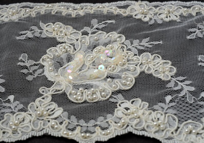 Pearl Beaded Sequin Embroidery Ribbon Lace Trim Bridal Lace Etsy