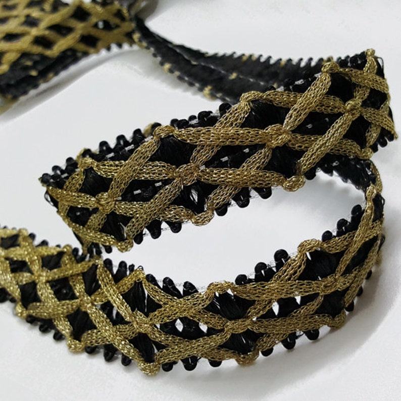 25mm Metallic GOLD Thread Braid Trim by 1Yard Black/Gold Etsy