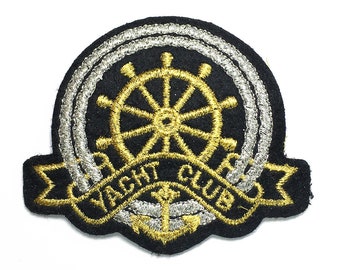 Yacht Club Embroidered Iron-On Applique Patch, Embroidery Badge by pc, 3" x 2-3/4", SP-3048